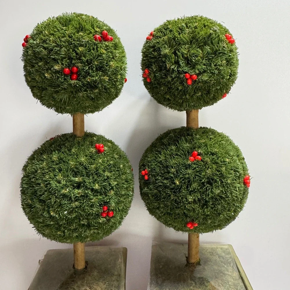 Lot 2 Artificial Double Ball Topiary Trees Berries Gold Red 19